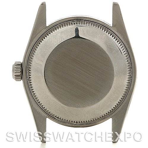 The image shows the case back and lugs of a Rolex Mid-Size 77080 Women's Stainless Steel Blue Dial 77080 Women's Stainless Steel Blue Dial model viewed from the back.