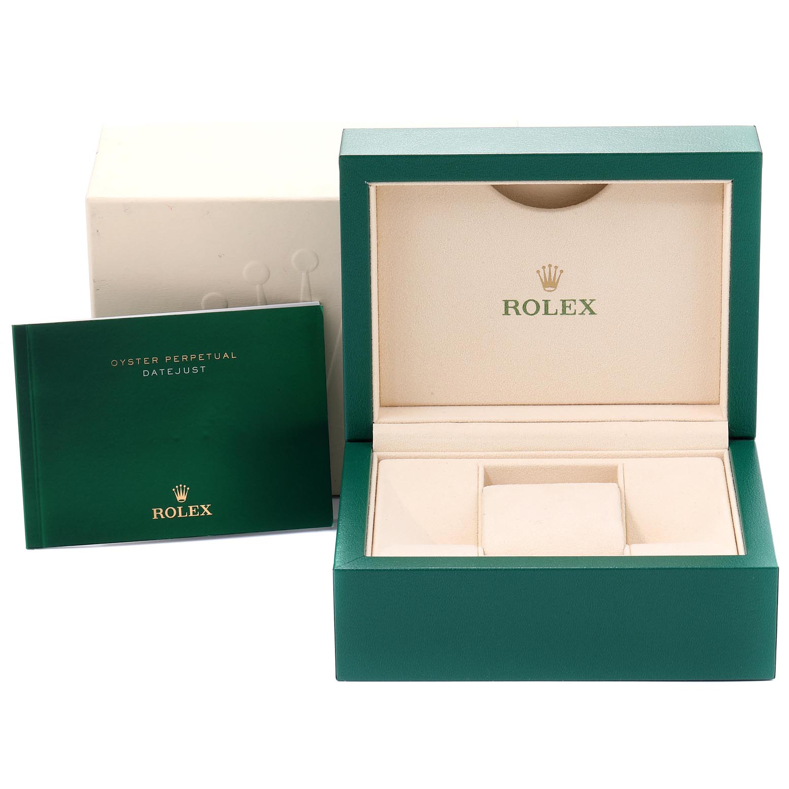 The image shows the packaging and manual of a Rolex Mid-Size 178383 Women's Steel and Gold (two tone) Champagne Dial 178383 Women's Steel and Gold (two tone) Champagne Dial Oyster Perpetual Datejust, featuring the box and instruction booklet.