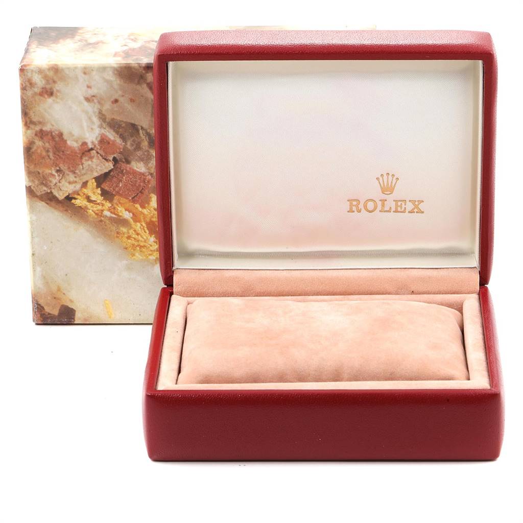 The image shows an open Rolex watch box with a pillow cushion, intended for a Mid-Size model.