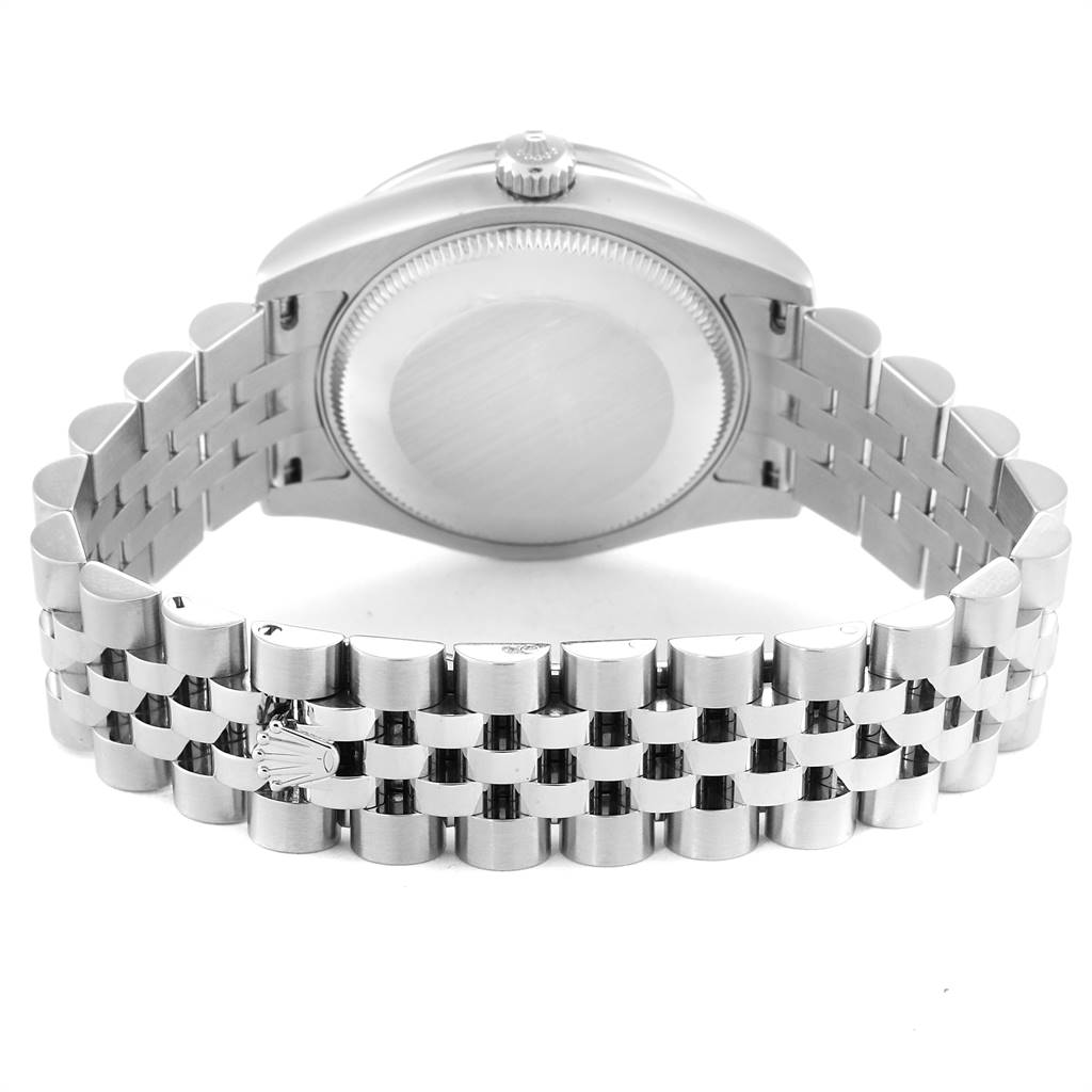 This image shows the back and bracelet of a mid-size Rolex watch.