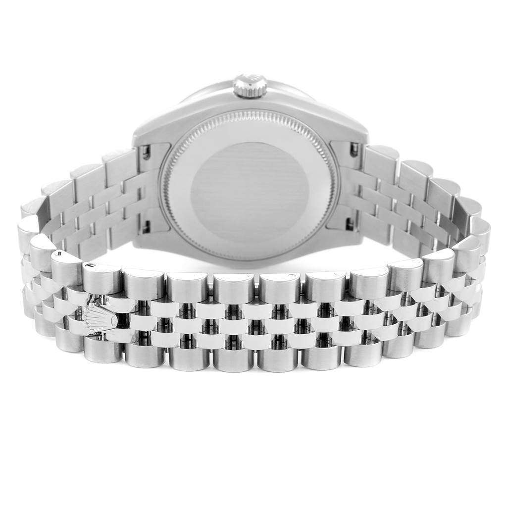 This image shows the back view of a Rolex Mid-Size 178384 Women's Stainless Steel Blue Dial 178384 Women's Stainless Steel Blue Dial watch, focusing on the bracelet and case back.