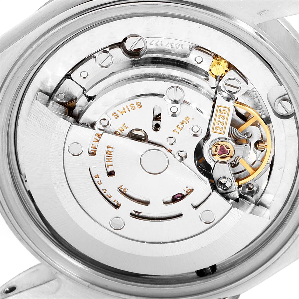 The image shows the internal mechanism and movement of the Rolex Mid-Size 78240 Women's Stainless Steel White Dial 78240 Women's Stainless Steel White Dial model from a rear angle.