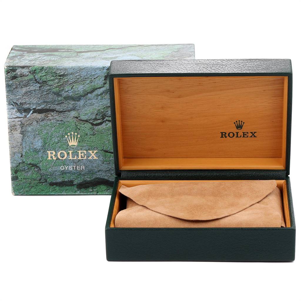 The image shows a Rolex Mid-Size 78240 Women's Stainless Steel White Dial 78240 Women's Stainless Steel White Dial watch box and a suede pouch inside, with the box open and the outer packaging visible.