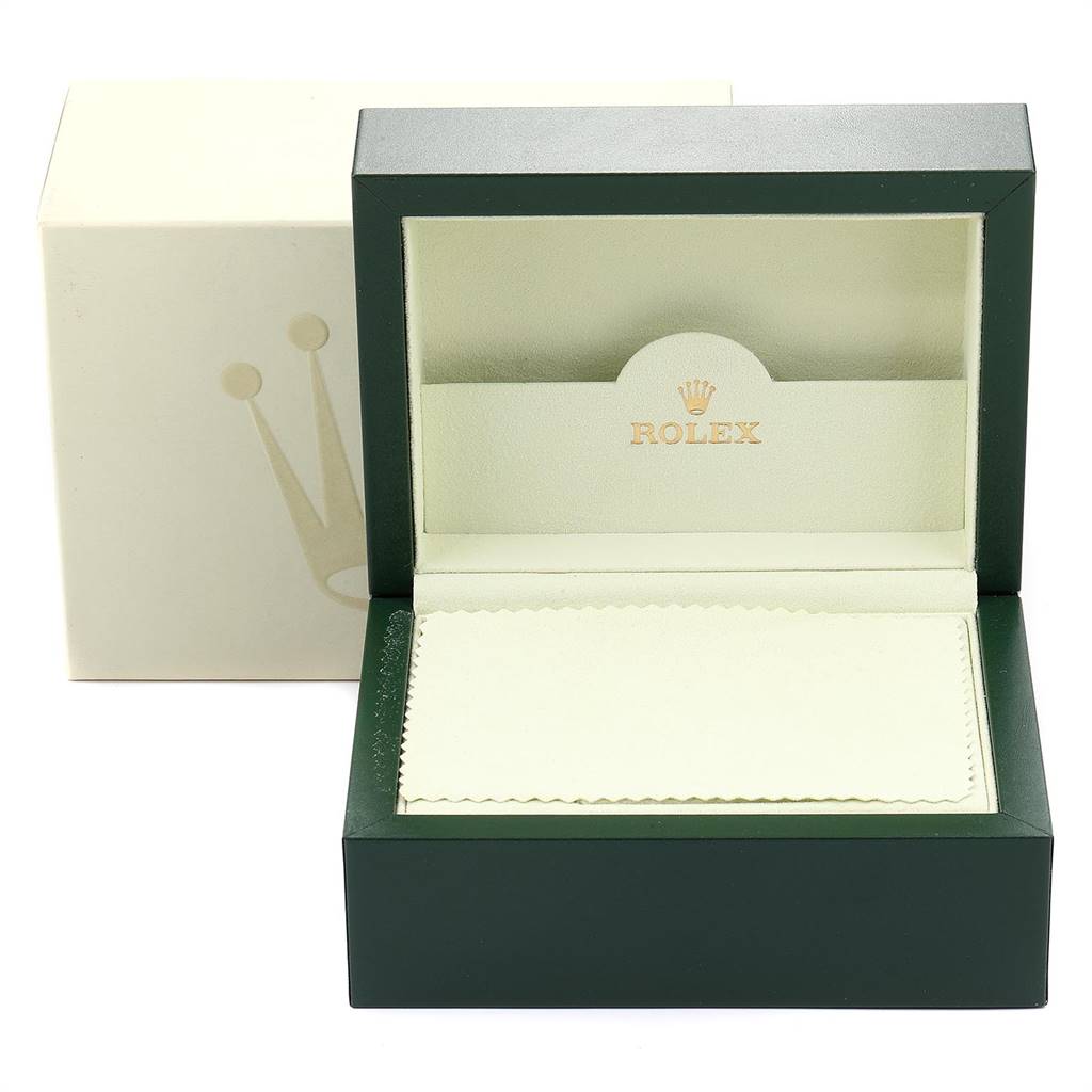 This image shows the empty open and closed box for the Mid-Size Rolex model.