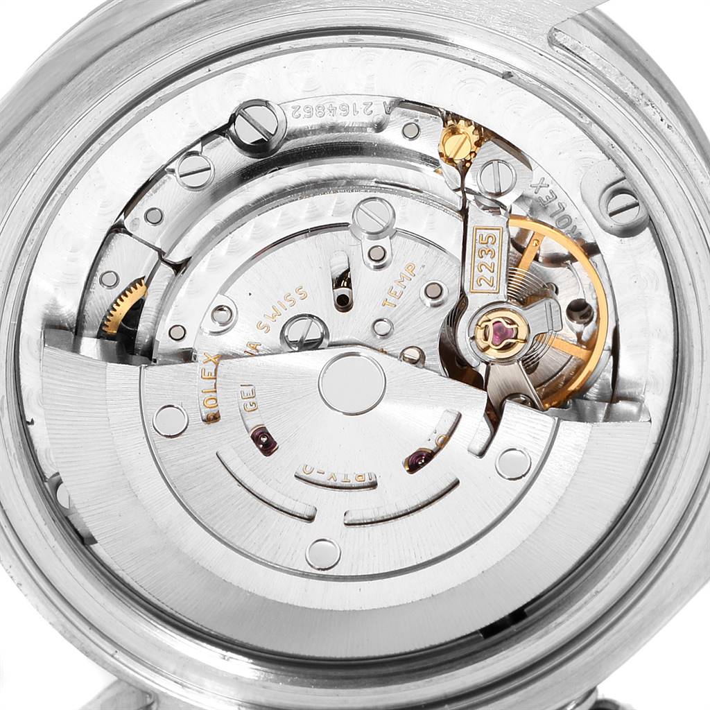 The image shows the movement and internal mechanism of a Rolex Mid-Size 178274 Women's Stainless Steel Silver Dial 178274 Women's Stainless Steel Silver Dial watch, viewed from the back.