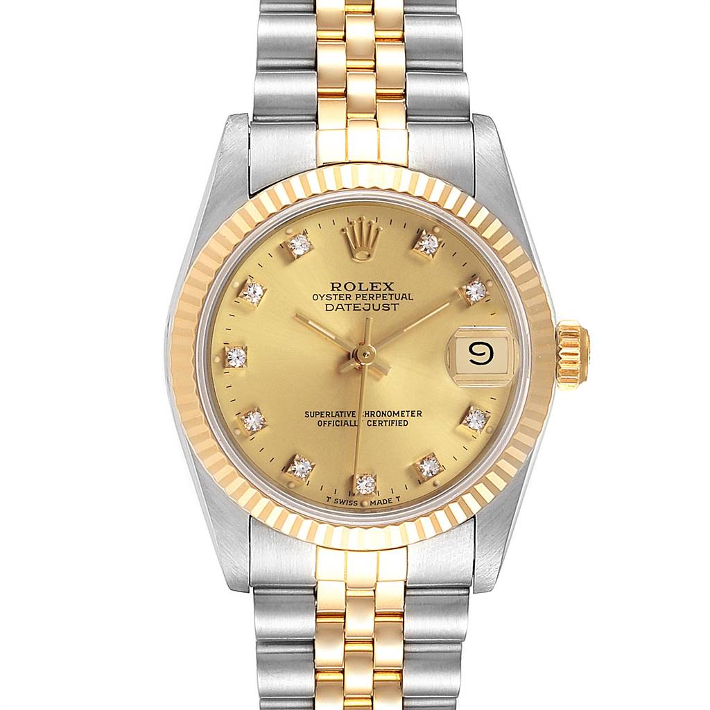 Rolex Datejust Midsize 31 Steel Yellow Gold Diamond Ladies Watch 68273 ...