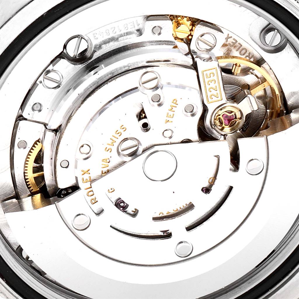 This image shows the internal mechanical movement of a Rolex Mid-Size 178384 Women's Stainless Steel Mother of Pearl Dial 178384 Women's Stainless Steel Mother of Pearl Dial model watch, focusing on the intricate gears and components.