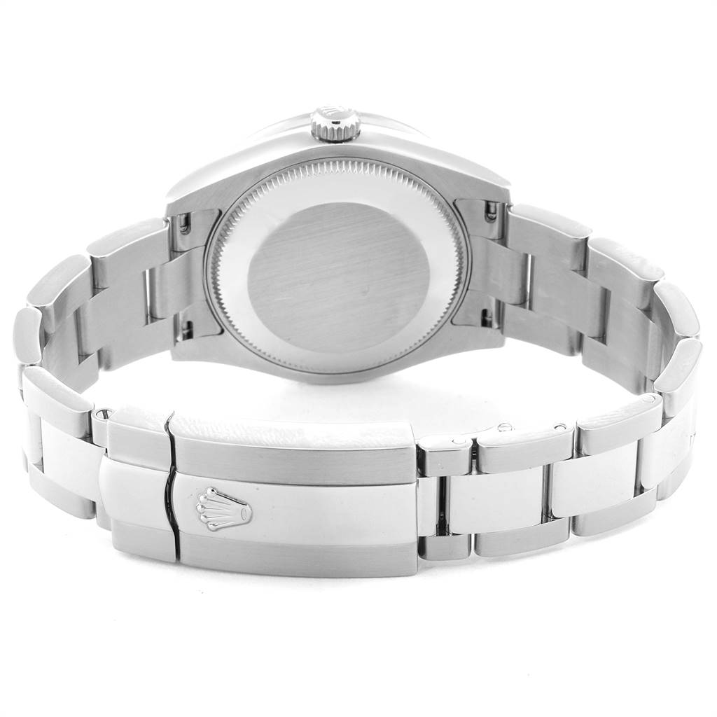 This image shows the back and bracelet of the Rolex Mid-Size 178384 Women's Stainless Steel Mother of Pearl Dial 178384 Women's Stainless Steel Mother of Pearl Dial model watch, highlighting the clasp and case back.