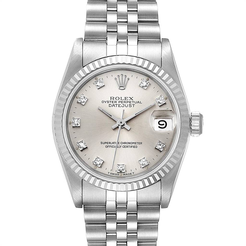 Rolex Datejust Midsize Steel White Gold Diamond Dial Ladies Watch 68274 ...