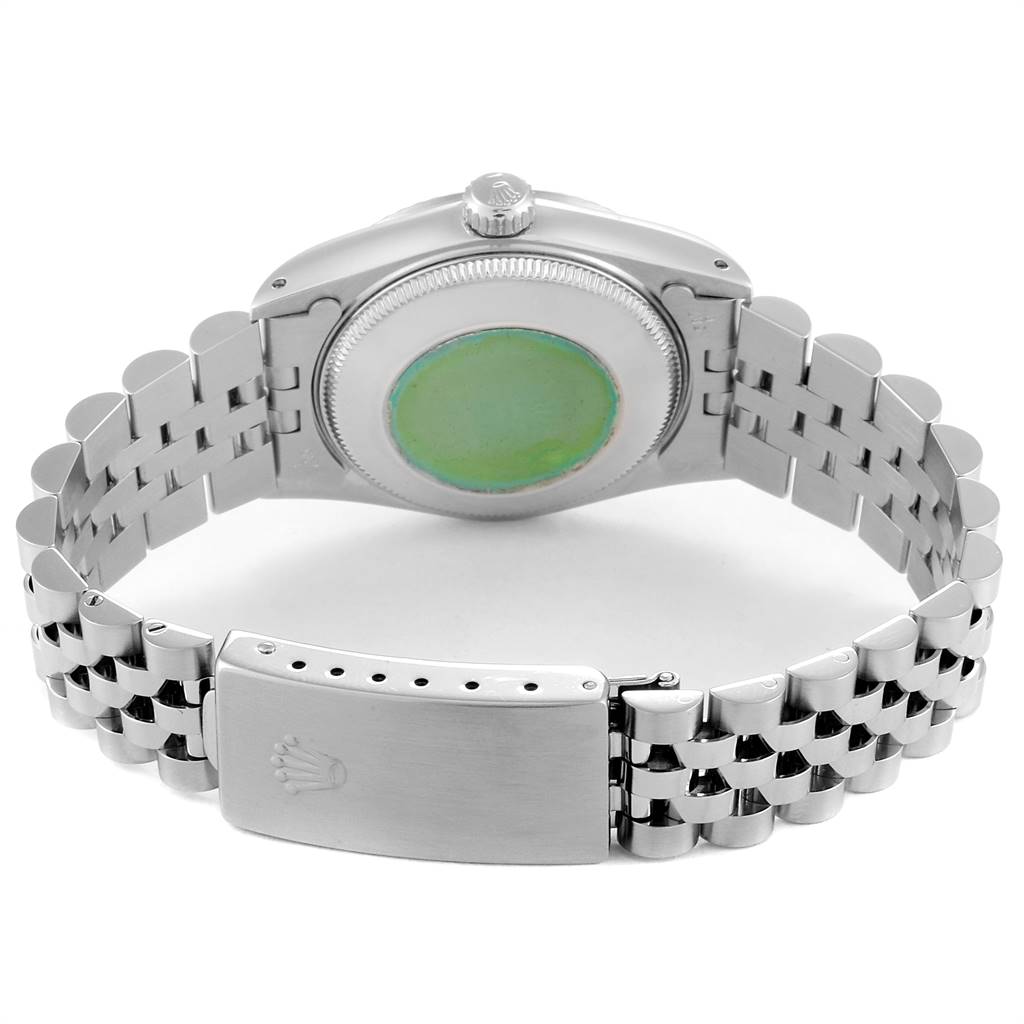 This image shows the back view of a Rolex Mid-Size 68274 Women's Stainless Steel Silver Dial 68274 Women's Stainless Steel Silver Dial watch, highlighting the case back and the bracelet's clasp.