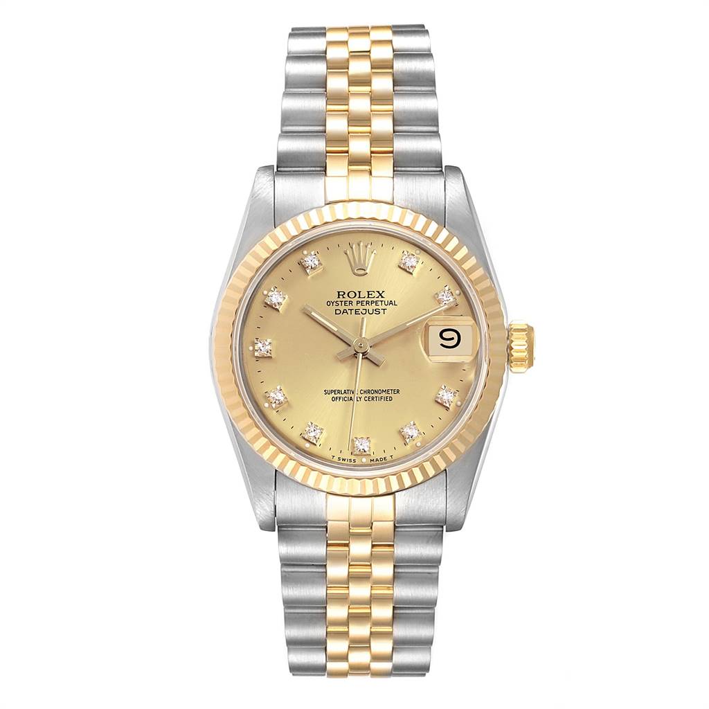 Rolex Datejust Midsize 31 Steel Yellow Gold Diamond Ladies Watch 68273 ...