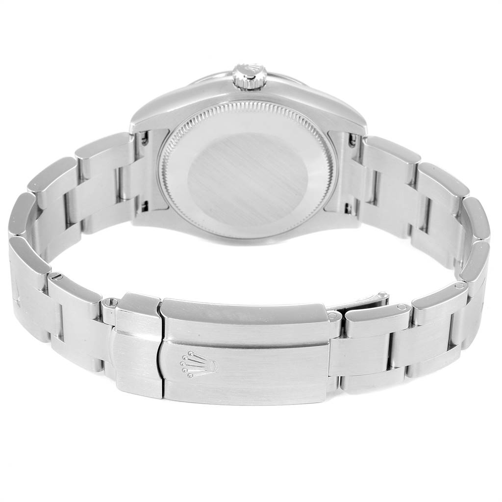 The image shows the back, clasp, and bracelet of a Rolex Mid-Size 177200 Women's Stainless Steel White Dial 177200 Women's Stainless Steel White Dial model watch.