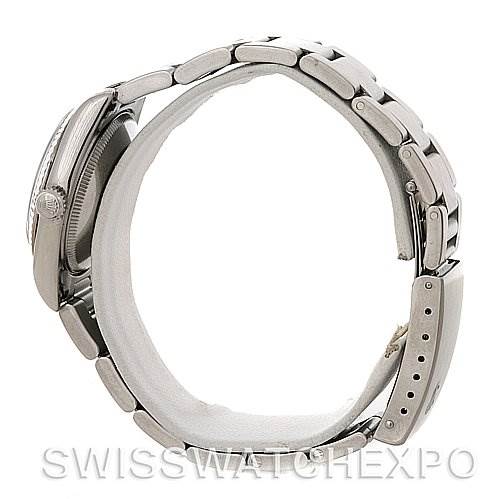 The image shows a side view of a Mid-Size Rolex watch, highlighting its case, crown, bracelet, and clasp.