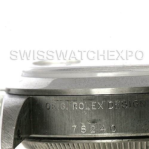 The image shows a close-up side view of a Mid-Size Rolex watch, highlighting the bezel with the engraving “ORIG. ROLEX DESIGN 78240”.