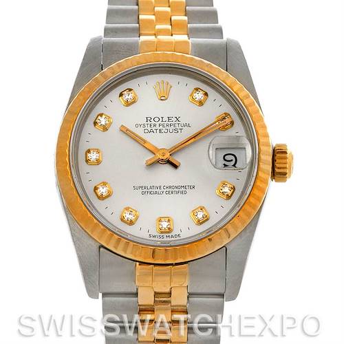 Photo of Rolex Datejust Midsize Steel and 18k Gold Silver Diamond Dial 68273