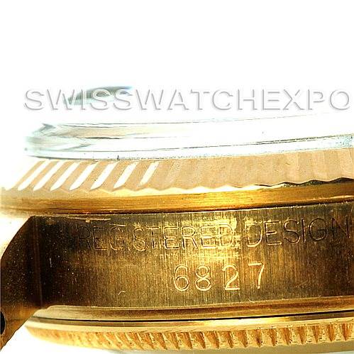 The image shows a close-up of the side of a mid-size Rolex watch, focusing on the model number "6827" on the case.