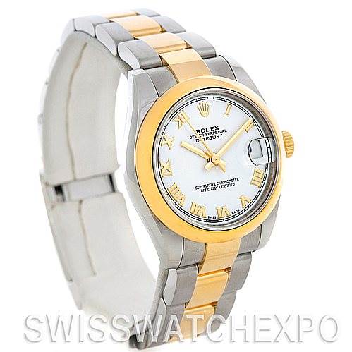 The image shows a Rolex Mid-Size 178243WRO Women's Stainless Steel White Dial 178243WRO Women's Stainless Steel White Dial model watch with a two-tone bracelet and white dial, displayed at a front-side angle.