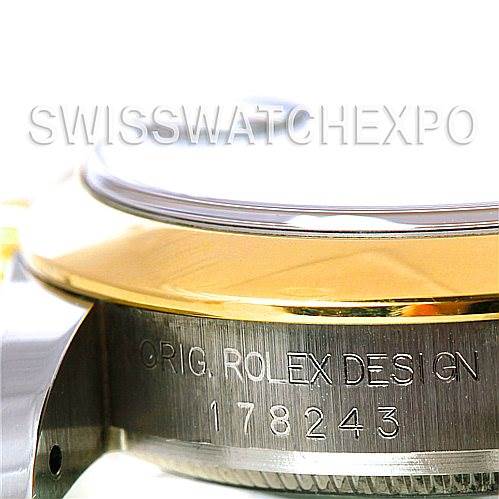 This close-up image shows the side view of a Mid-Size Rolex watch, highlighting the bezel and engraved model number 178243.