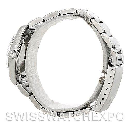 This image shows the side profile and band of a Rolex Mid-Size 67514 Women's Stainless Steel Blue Dial 67514 Women's Stainless Steel Blue Dial model watch.