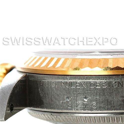 This image shows the side view of the case and bezel of a Mid-Size Rolex watch, focusing on the engraved model number and "ORIG. ROLEX DESIGN."