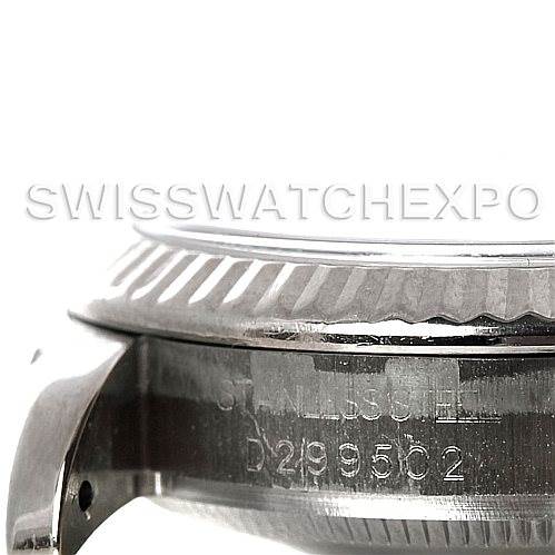 This image shows a close-up, side view of the case edge including the serial number of a Rolex Mid-Size 178274 Women
s Stainless Steel White Dial 178274 Women
s Stainless Steel White Dial model watch.
