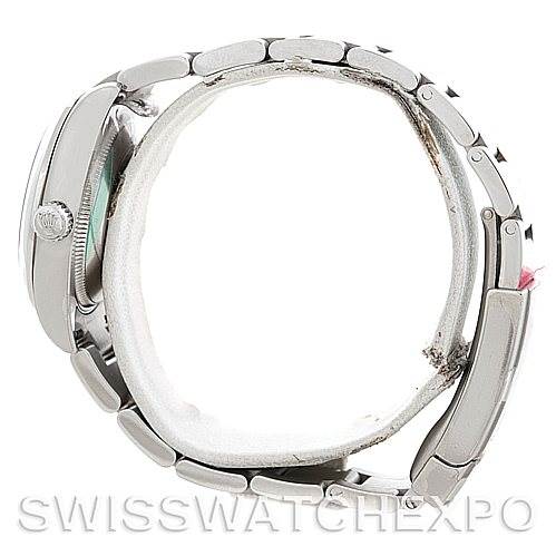 The image shows a side view of a Rolex Mid-Size 177200 Women's Stainless Steel Blue Dial 177200 Women's Stainless Steel Blue Dial model, displaying the case, bezel, crown, and part of the bracelet.