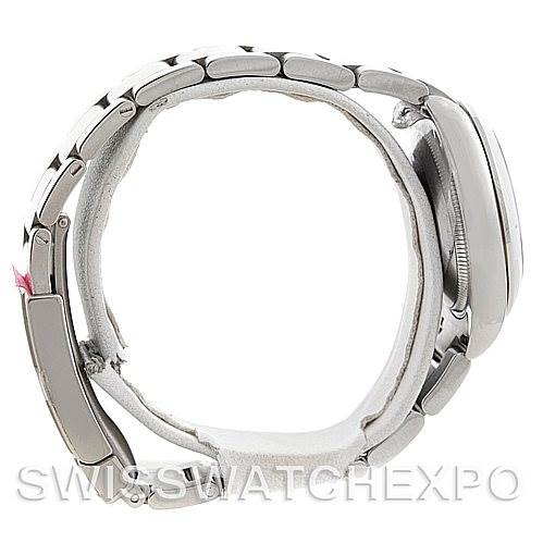 The image shows a side view of a Rolex Mid-Size 177200 Women's Stainless Steel Blue Dial 177200 Women's Stainless Steel Blue Dial watch, highlighting its bracelet and case.