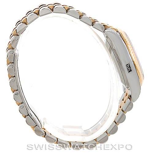 This side view shows the bracelet and case thickness of a Mid-Size Rolex watch.