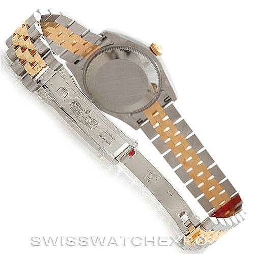 This image shows the back and band of a Rolex Mid-Size 178273 Women's Steel and Gold (two tone) White Dial 178273 Women's Steel and Gold (two tone) White Dial model watch.