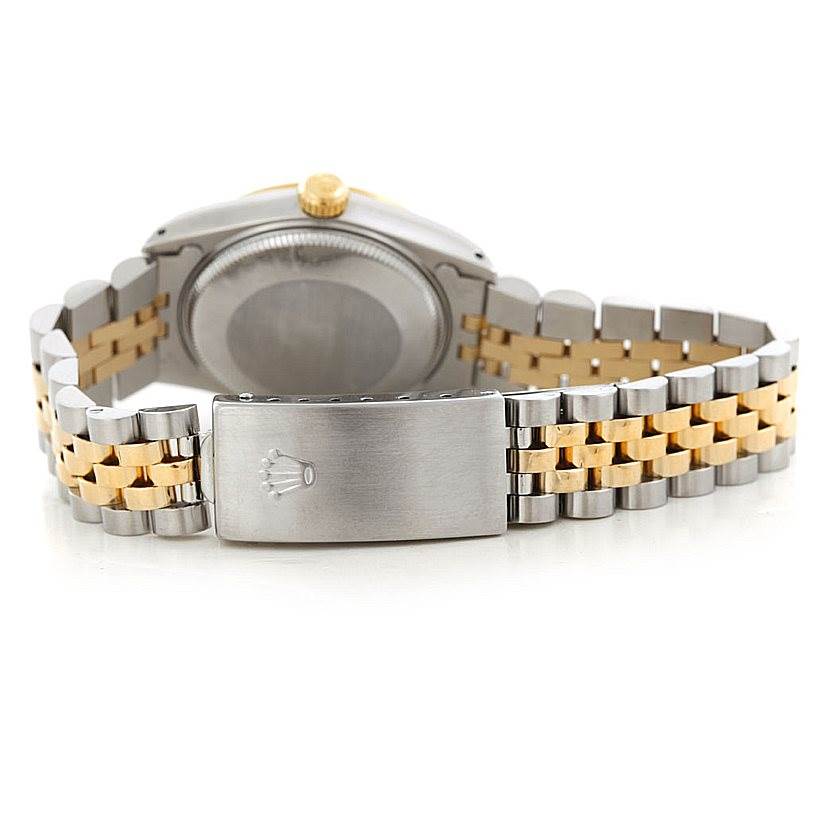 The image shows the clasp and backside of the bracelet of a Rolex Mid-Size 68273 Women's Stainless Steel Champagne Dial 68273 Women's Stainless Steel Champagne Dial model, featuring a bi-metallic design.
