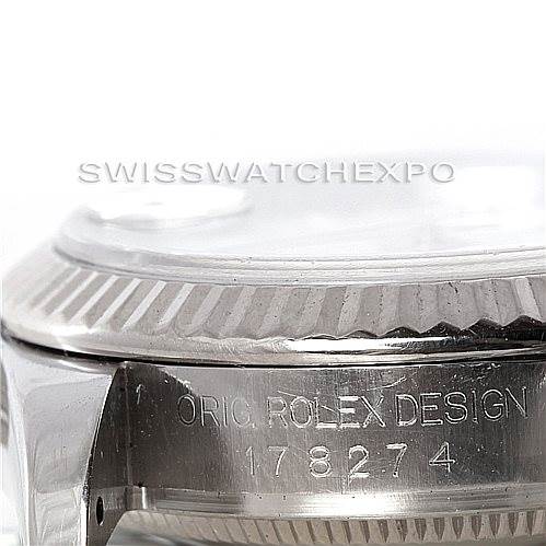 The image shows a close-up side view of the bezel and case of a Mid-Size Rolex watch, highlighting the engraved model number 178274.
