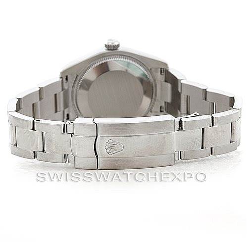 The image shows the back view of a Rolex Mid-Size 178240 Women's Stainless Steel White Dial 178240 Women's Stainless Steel White Dial watch, focusing on the case back and the clasp of the bracelet.