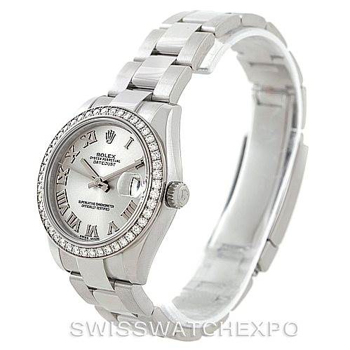 The image shows a Rolex Mid-Size 178384 Women's Stainless Steel Grey Dial 178384 Women's Stainless Steel Grey Dial Datejust watch at a three-quarter angle, highlighting the face and bracelet.