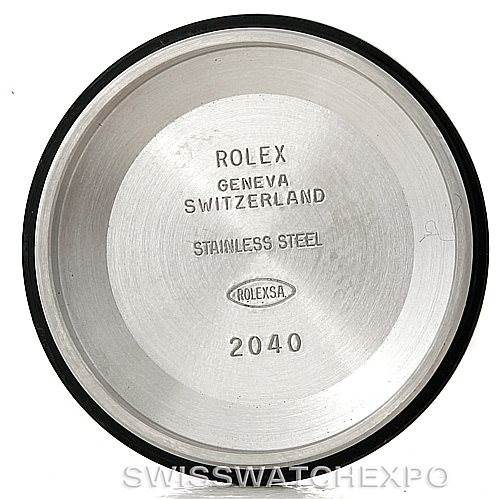 This image shows the inside case back of a Rolex Mid-Size 78240 Women's Stainless Steel Black Dial 78240 Women's Stainless Steel Black Dial model watch, made of stainless steel.