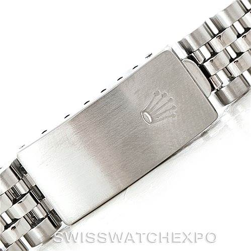 This image shows the clasp of a Rolex Mid-Size 68274 Women's Stainless Steel Silver Dial 68274 Women's Stainless Steel Silver Dial watch bracelet from a top-down angle.