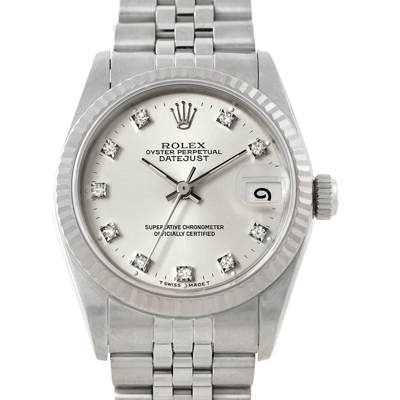 Rolex Datejust Midsize Steel 18k White Gold Diamond Watch 68274 ...