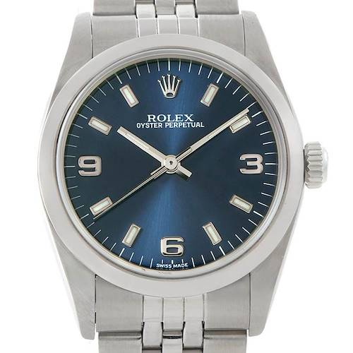 Photo of Rolex Midsize Oyster Perpetual Steel Blue Dial Watch 77080