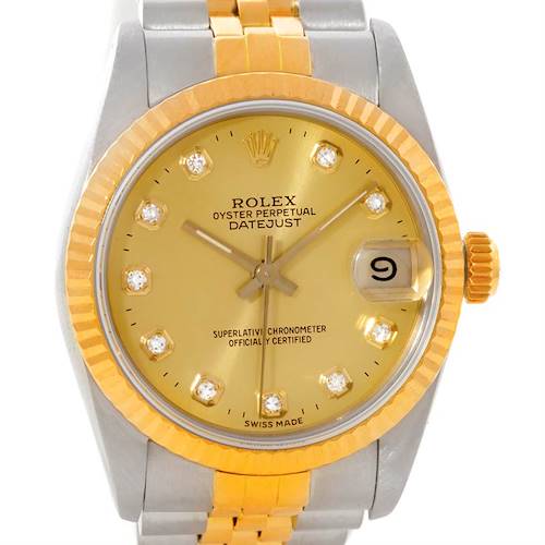 Photo of Rolex Datejust Midsize Steel 18k Gold Diamond Watch 68273