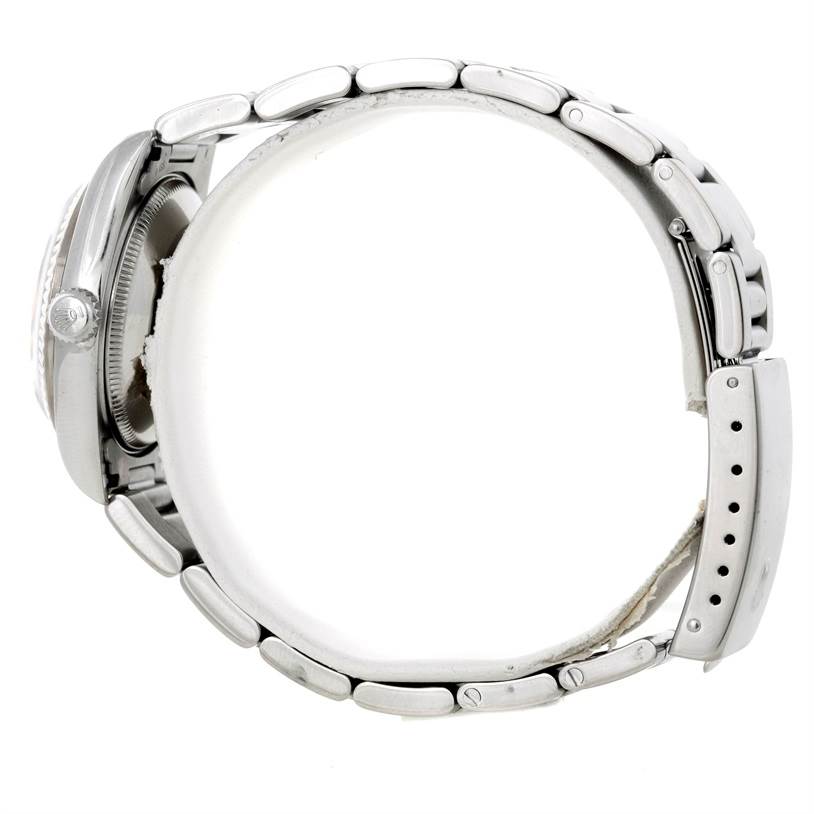 The image shows the side view of a Rolex Mid-Size 78274 Women's Stainless Steel Mother of Pearl Dial 78274 Women's Stainless Steel Mother of Pearl Dial model watch, highlighting the bracelet and case profiles.