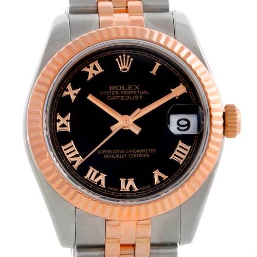 Photo of Rolex Datejust Midsize Steel 18k Rose Gold Black Dial Watch 178271