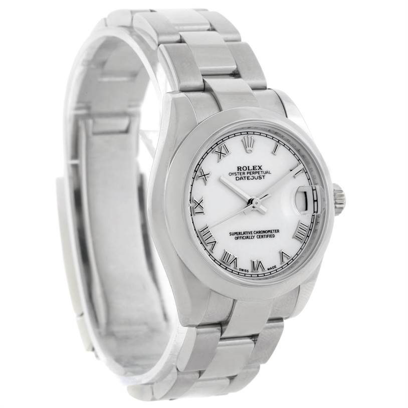 The Rolex Mid-Size 178240 Men's Stainless Steel White Dial 178240 Men's Stainless Steel White Dial watch is shown at a front-left angle, displaying the bracelet, bezel, dial, and crown.