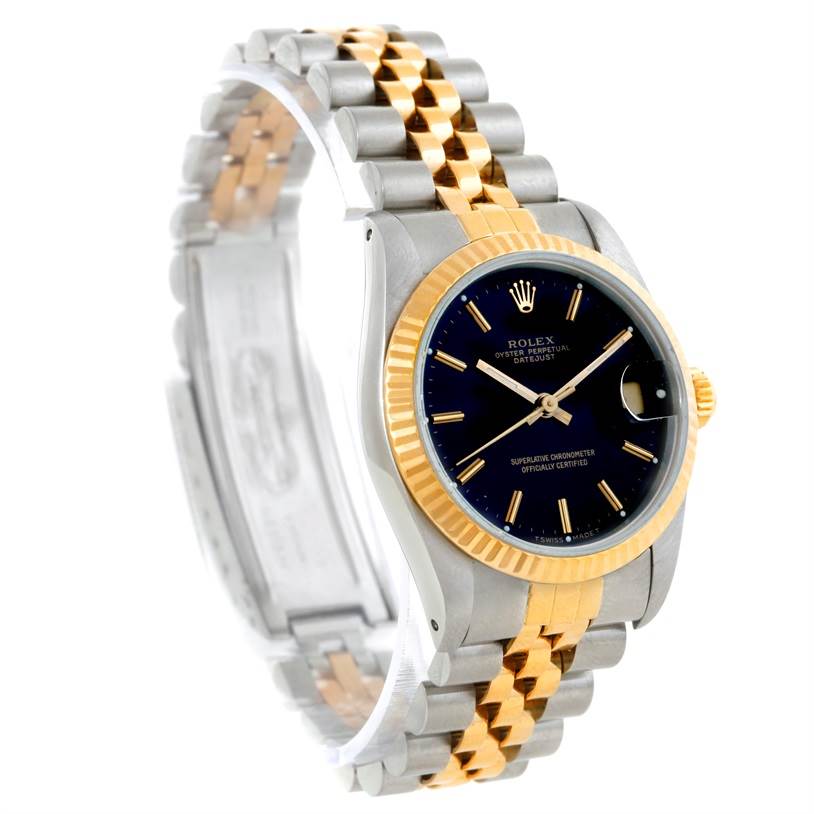 The Rolex Mid-Size 68273 Women's Stainless Steel Black Dial 68273 Women's Stainless Steel Black Dial model is shown at an angle highlighting its face, bezel, and two-tone bracelet.