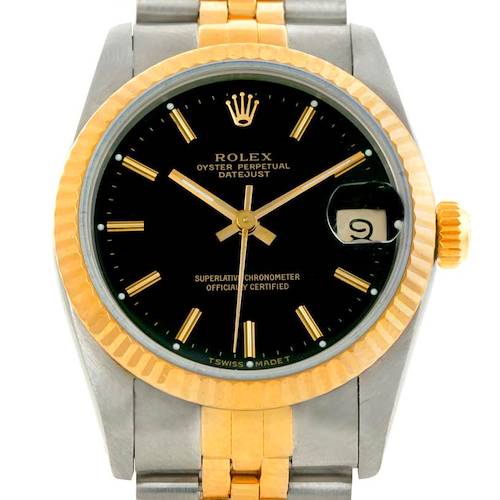 Photo of Rolex Datejust Midsize Steel 18k Yellow Gold Black Dial Watch 68273