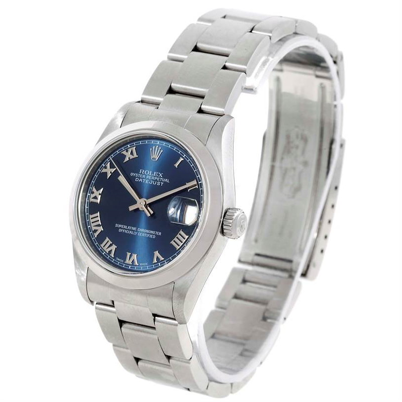 Rolex Midsize Datejust Stainless Steel Blue Roman Dial Watch 68240 SwissWatchExpo