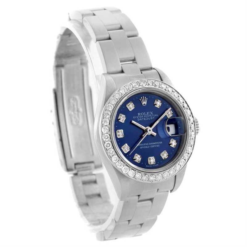 Rolex Date Blue Dial Oyster Bracelet Diamond Ladies Watch 79160 SwissWatchExpo