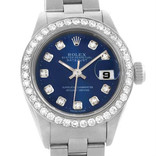 Photo of Rolex Date Blue Dial Oyster Bracelet Diamond Ladies Watch 79160