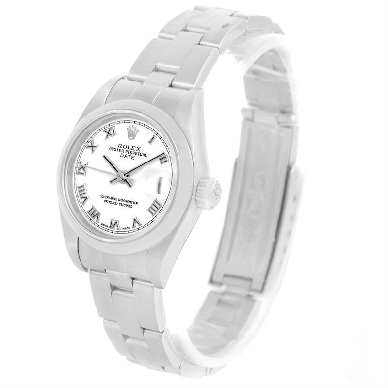 Rolex Date White Roman Dial Oyster Bracelet Ladies Steel Watch 79160 SwissWatchExpo