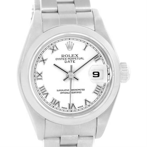 Photo of Rolex Date White Roman Dial Oyster Bracelet Ladies Steel Watch 79160