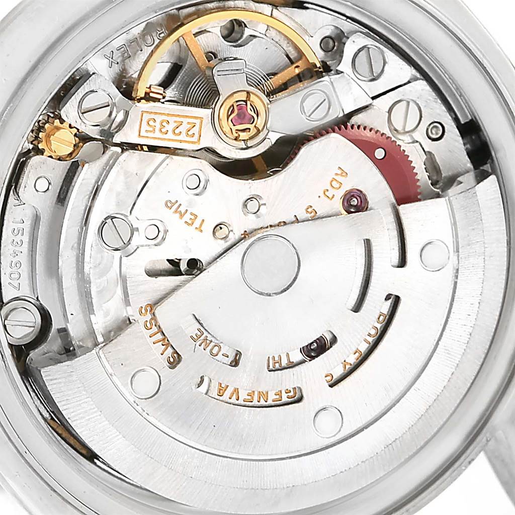 This image shows the inner movement of the Rolex Date 79160 Women's Stainless Steel White Dial 79160 Women's Stainless Steel White Dial model watch from a close-up, top-down angle.