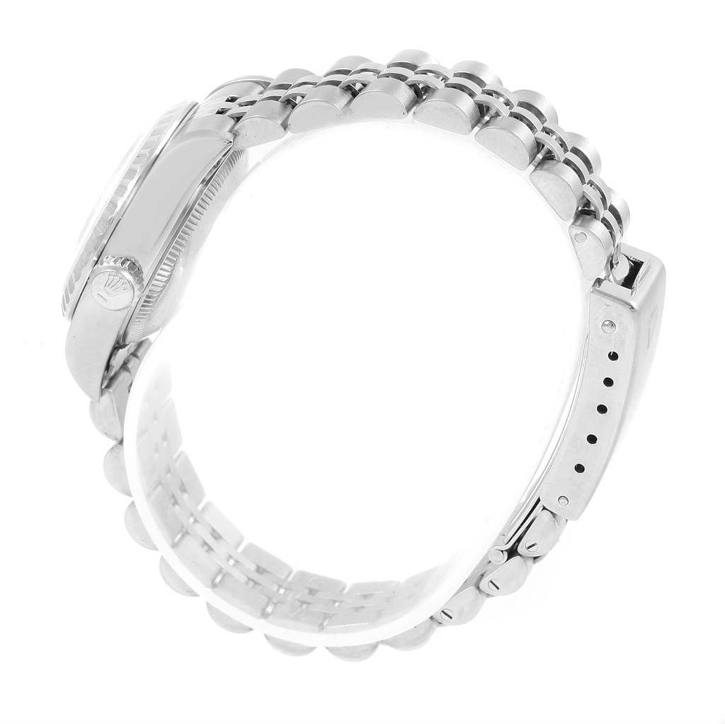 The image shows a side view of a Rolex Date 69240 Women's Stainless Steel Silver Dial 69240 Women's Stainless Steel Silver Dial model watch, focusing on the bracelet and clasp.